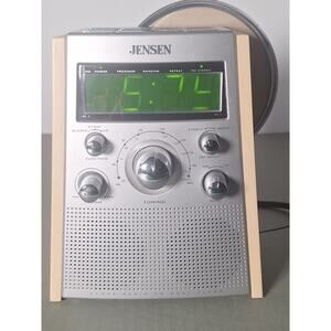 Jensen JCR-560 CD Clock Radio AM FM Dual Alarm Wood Side Tested Works Great!